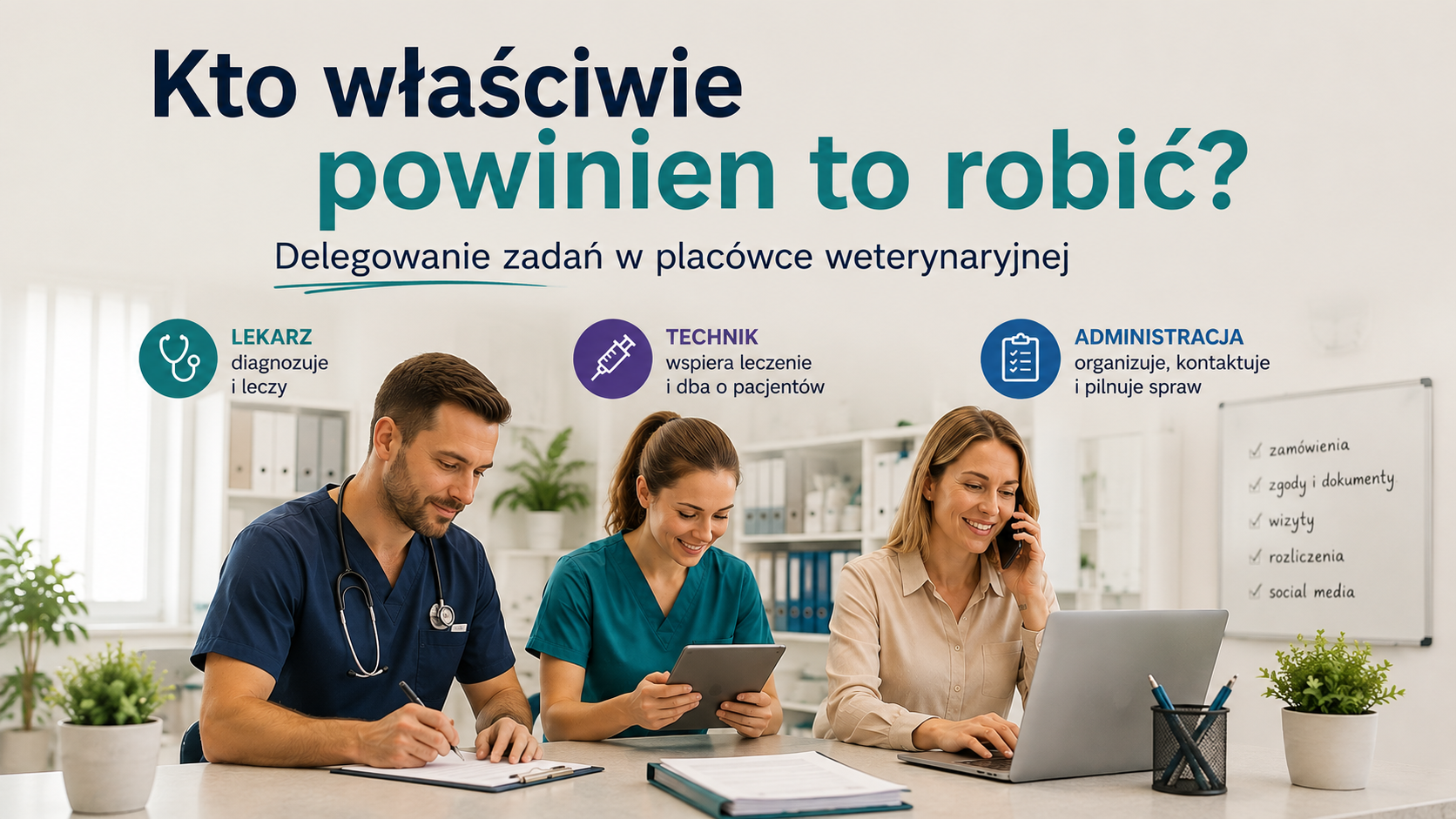 Delegowanie zadań w placówce weterynaryjnej - lekarz, technik weterynarii i administracja podczas pracy w zespole